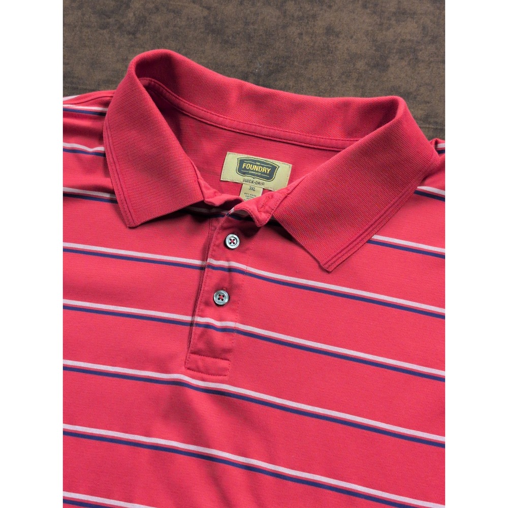 Foundry Supply Co Mens 3XL Red Striped Quick-Dri Pima Cotton Polo Shirt